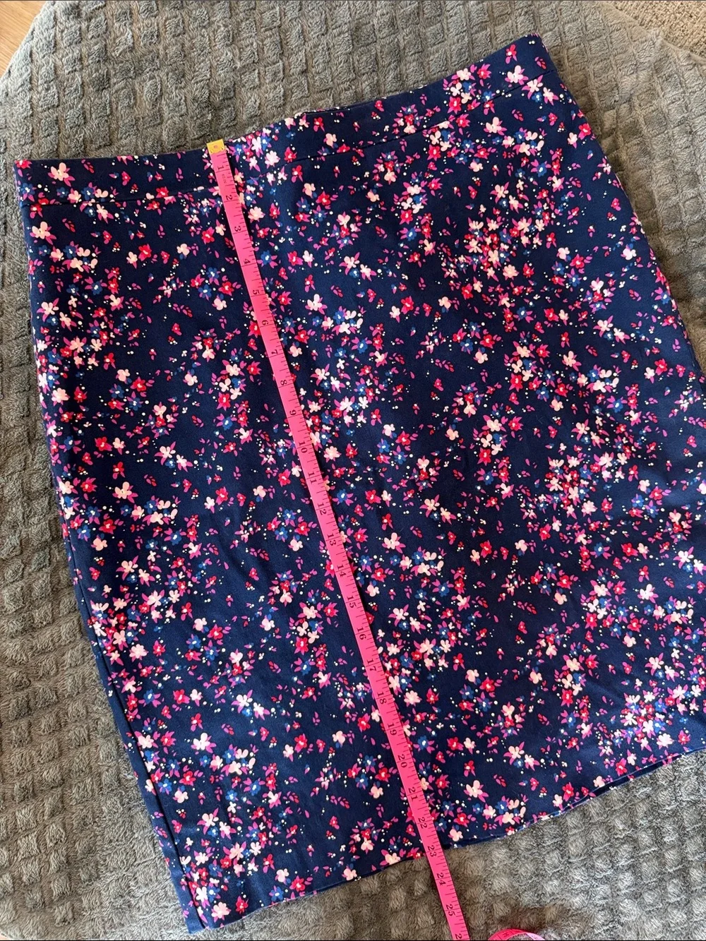 J. Crew Navy Pencil Skirt with Pink Floral Print